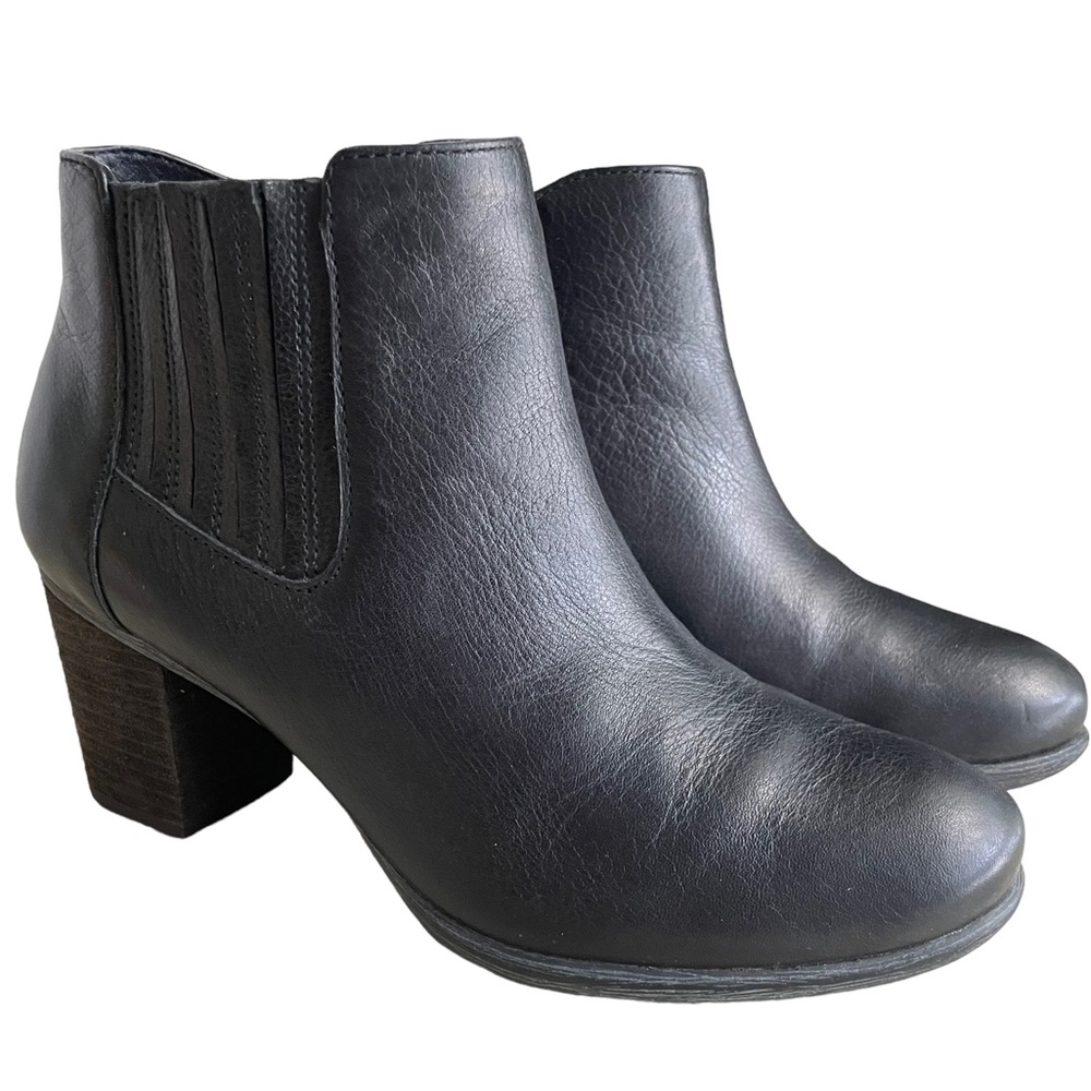 Classic Style Josef Siebel Black Leather Ankle Booties Size 37 (6.5) 2.5” Heel